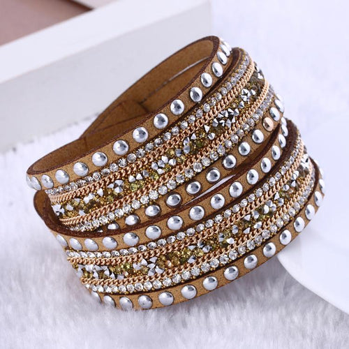 Leather and Crystal Layered Bracelet