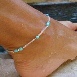 Simple Turquoise and Silver Anklet