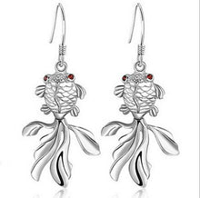 Load image into Gallery viewer, Silver Dangle Fish Earrings