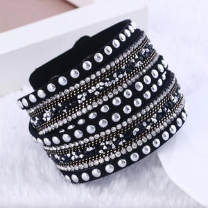 Leather and Crystal Layered Bracelet