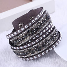 Load image into Gallery viewer, Leather and Crystal Layered Bracelet