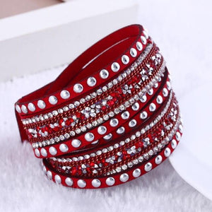 Leather and Crystal Layered Bracelet