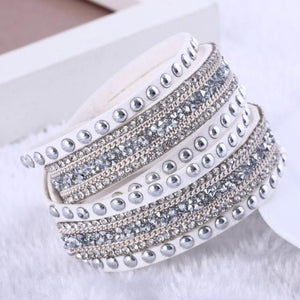 Leather and Crystal Layered Bracelet