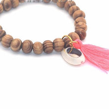 Load image into Gallery viewer, Wood Bead and Cowrie Shell Bracelet