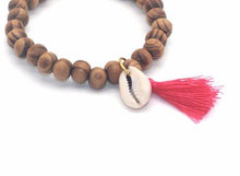 Load image into Gallery viewer, Wood Bead and Cowrie Shell Bracelet