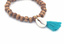 Load image into Gallery viewer, Wood Bead and Cowrie Shell Bracelet