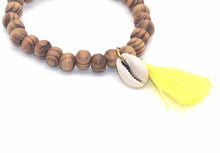 Load image into Gallery viewer, Wood Bead and Cowrie Shell Bracelet