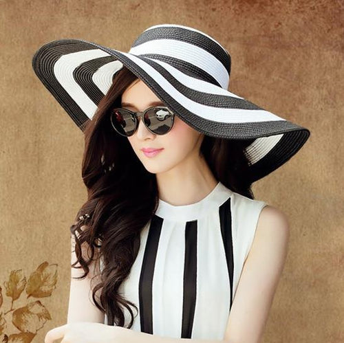 Striped Large Brim Beach Hat