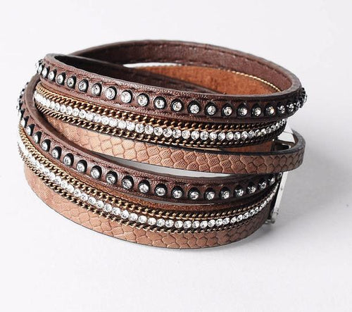 Leather Boho Bangle Bracelet- Earth Tones