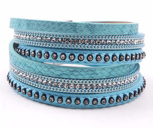 Leather Boho Bangle Bracelet- Sea Colors