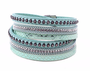 Leather Boho Bangle Bracelet- Sea Colors