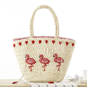 Embroidered Flamingo Handbag