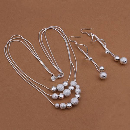 Silver and Sand Bead Necklace Set